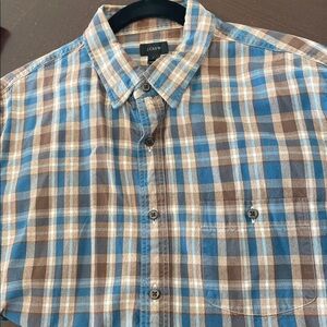 J Crew Men’s L/S Plaid Button Down Casual Shirt. Replacement Buttons. Size Lrg.